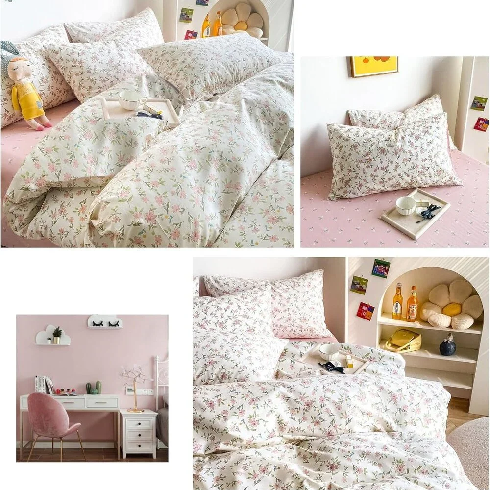 Garden Style Pink Floral Comforter Set Full Sz